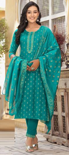 Festive, Party Wear Blue color Salwar Kameez in Rayon fabric with Straight Printed work : 1910830