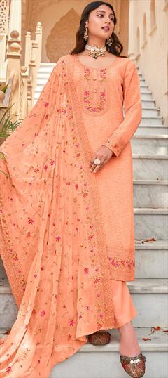 Festive, Party Wear Pink and Majenta color Salwar Kameez in Georgette fabric with Straight Embroidered work : 1910844