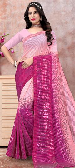 Festive, Reception, Wedding Pink and Majenta color Saree in Georgette fabric with Classic Sequence work : 1910956