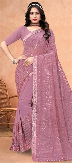 Festive, Reception, Wedding Purple and Violet color Saree in Georgette fabric with Classic Sequence work : 1910958