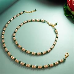 Beige and Brown, Green color Anklet in Metal Alloy studded with Artificial, Beads & Gold Rodium Polish : 1911019