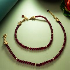 Red and Maroon color Anklet in Metal Alloy studded with Artificial, Beads & Gold Rodium Polish : 1911030