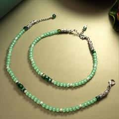 Green color Anklet in Metal Alloy studded with Artificial, Beads & Silver Rodium Polish : 1911031