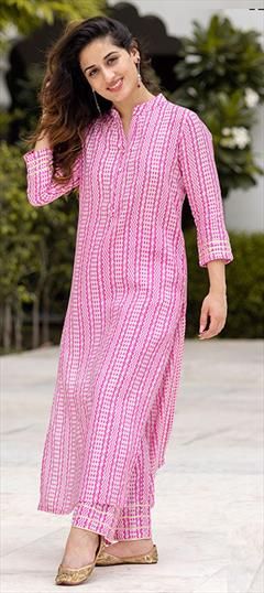 Casual, Summer Pink and Majenta color Salwar Kameez in Muslin fabric with Palazzo, Straight Printed work : 1911316