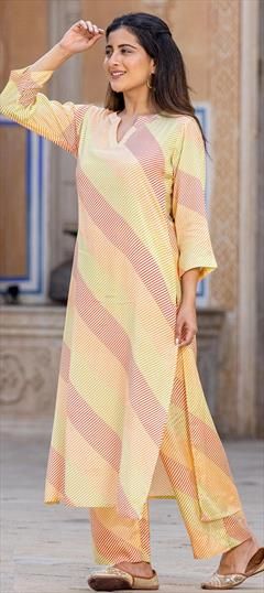 Casual, Summer Yellow color Salwar Kameez in Muslin fabric with Palazzo, Straight Printed work : 1911323