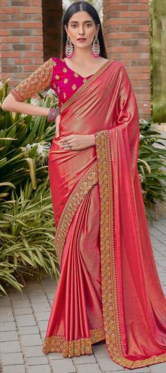 Festive, Party Wear, Reception, Wedding Pink and Majenta color Saree in Georgette fabric with Classic Border work : 1911420