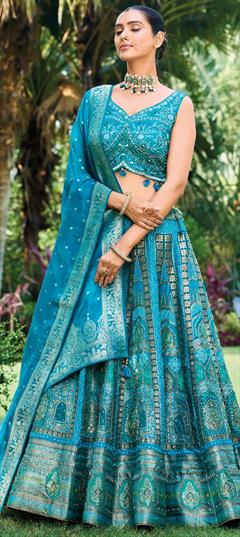 Bridal, Wedding Blue color Ready to Wear Lehenga in Silk fabric with Flared Cut Dana, Printed work : 1911584