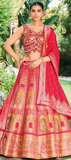 Bridal, Wedding Red and Maroon color Ready to Wear Lehenga in Silk fabric with Flared Cut Dana, Printed work : 1911591