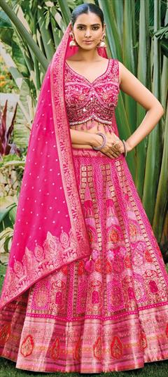 Bridal, Wedding Pink and Majenta color Ready to Wear Lehenga in Silk fabric with Flared Cut Dana, Printed work : 1911592