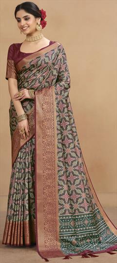 Festive, Traditional Multicolor color Saree in Tussar Silk fabric with South Digital Print, Weaving work : 1911781
