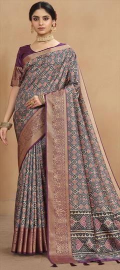 Festive, Traditional Multicolor color Saree in Tussar Silk fabric with South Digital Print, Weaving work : 1911782
