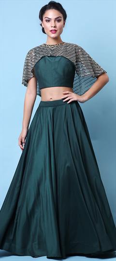 Festive, Reception, Wedding Green color Ready to Wear Lehenga in Silk fabric with Flared Embroidered, Sequence, Thread work : 1911793