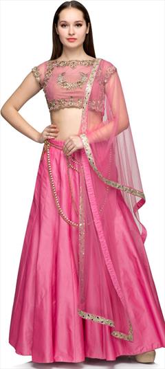 Festive, Reception, Wedding Pink and Majenta color Ready to Wear Lehenga in Silk fabric with Flared Embroidered work : 1911800