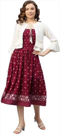 Casual Red and Maroon color Dress in Rayon fabric with Digital Print work : 1911881
