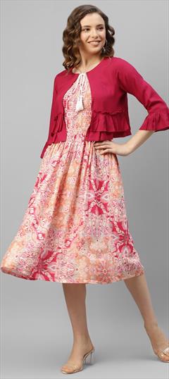 Casual Pink and Majenta color Dress in Rayon fabric with Digital Print work : 1911899