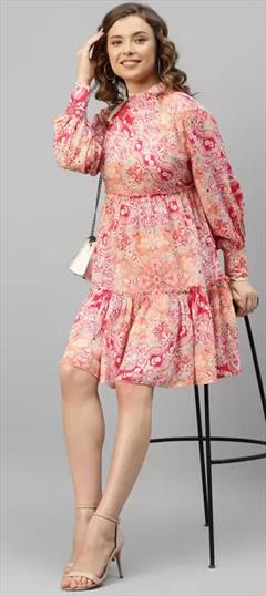 Casual Pink and Majenta color Dress in Rayon fabric with Digital Print work : 1911901