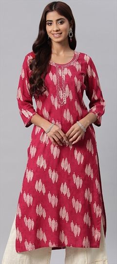 Casual, Summer Red and Maroon color Kurti in Rayon fabric with Straight Foil Print, Resham, Thread, Zari work : 1912238