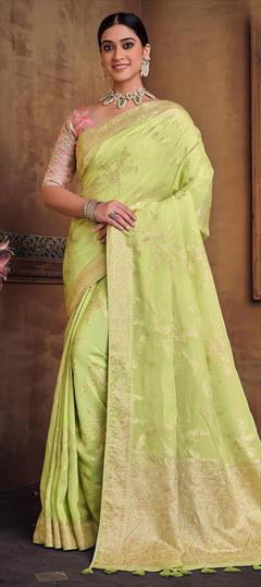 Bridal, Wedding Green color Saree in Silk fabric with South Embroidered, Thread, Zari work : 1912319
