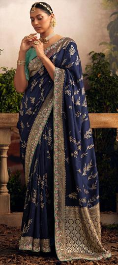 Bridal, Wedding Blue color Saree in Viscose fabric with Classic Embroidered, Sequence, Thread, Weaving work : 1912359