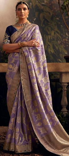 Bridal, Wedding Purple and Violet color Saree in Viscose fabric with Classic Embroidered, Sequence, Thread, Weaving work : 1912373