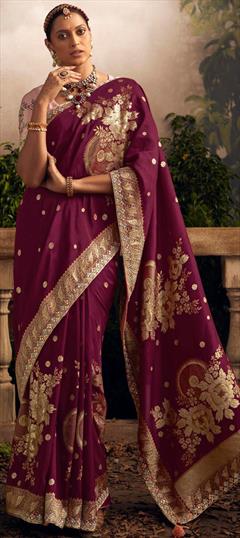 Bridal, Wedding Purple and Violet color Saree in Viscose fabric with Classic Embroidered, Sequence, Thread, Weaving work : 1912378