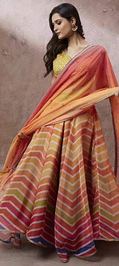 Bridal, Designer, Wedding Yellow color Lehenga in Organza Silk fabric with Flared Printed work : 1912440