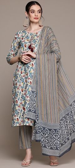 Festive, Summer Multicolor color Salwar Kameez in Cotton fabric with Straight Floral, Gota Patti, Printed work : 1912455