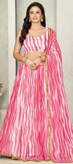 Mehendi Sangeet, Reception, Wedding Pink and Majenta color Lehenga in Georgette fabric with Flared Printed work : 1912540