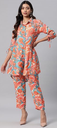 Casual, Summer Multicolor color Co-ords Set in Muslin fabric with Printed, Sequence work : 1912612