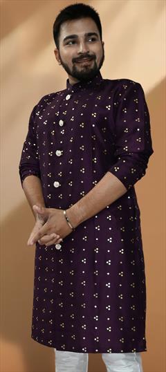Party Wear Purple and Violet color Kurta in Silk fabric with Foil Print work : 1912810