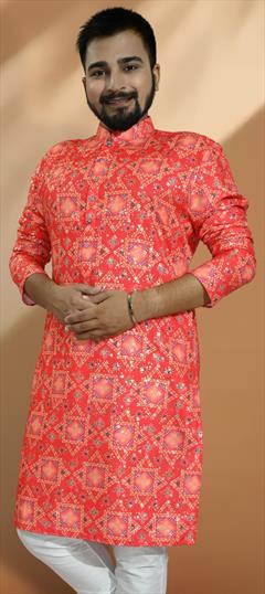 Party Wear Red and Maroon color Kurta in Cotton fabric with Foil Print work : 1912812