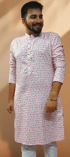 Party Wear White and Off White color Kurta in Cotton fabric with Foil Print work : 1912813
