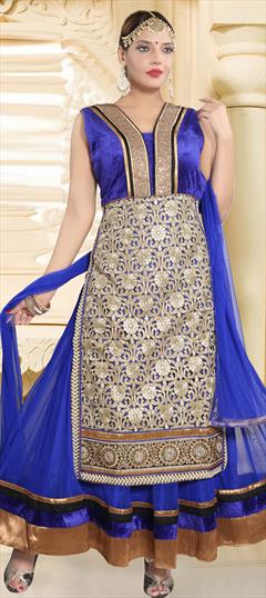 Festive, Reception Blue color Salwar Kameez in Net fabric with Anarkali Embroidered, Resham, Sequence, Thread work : 1912905