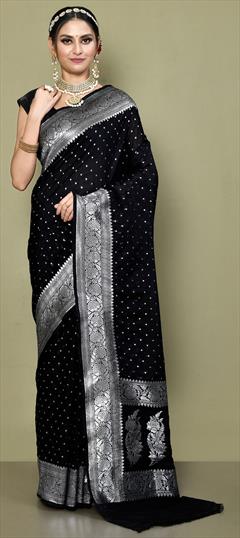 Festive, Reception, Wedding Black and Grey color Saree in Georgette fabric with Classic Weaving, Zari work : 1913124