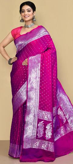 Festive, Reception, Wedding Pink and Majenta color Saree in Georgette fabric with Classic Weaving, Zari work : 1913125