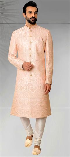 Wedding Pink and Majenta color Sherwani in Silk fabric with Embroidered, Thread work : 1913176