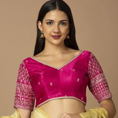 Party Wear Pink and Majenta, Silver color Blouse in Silk fabric with Embroidered work : 1913202