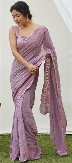 Festive, Party Wear Purple and Violet color Saree in Georgette fabric with Classic Embroidered, Resham, Sequence work : 1913244