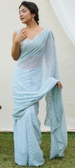 Festive, Party Wear Blue color Saree in Georgette fabric with Classic Embroidered, Resham, Sequence work : 1913249