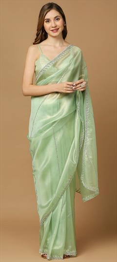 Party Wear, Reception, Traditional Green color Saree in Organza Silk fabric with South Printed work : 1913253