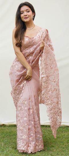 Party Wear, Wedding Pink and Majenta color Saree in Organza Silk fabric with Classic Embroidered, Resham, Sequence, Thread work : 1913353