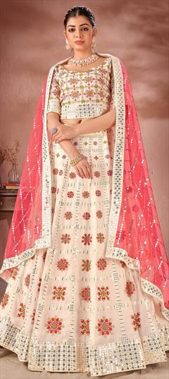 Bridal, Reception, Wedding White and Off White color Lehenga in Georgette fabric with Flared Embroidered, Resham, Sequence, Thread work : 1913547