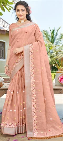 Festive, Traditional Pink and Majenta color Saree in Cotton fabric with South Embroidered, Sequence, Thread work : 1913568