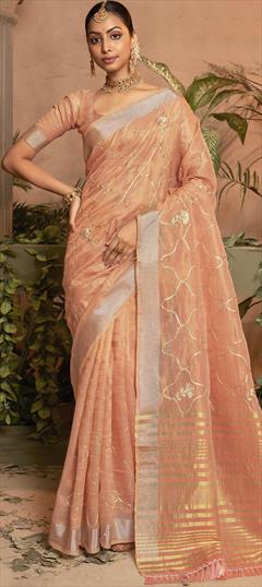 Party Wear, Traditional Pink and Majenta color Saree in Kota Doria Silk fabric with Bengali, South Gota Patti work : 1913625