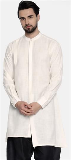 Party Wear White and Off White color Kurta in Blended Cotton fabric with Thread work : 1913774