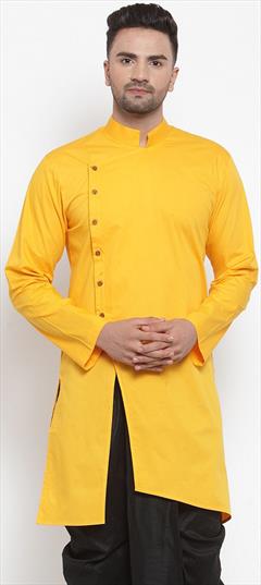 Party Wear Yellow color Kurta in Blended Cotton fabric with Thread work : 1913775