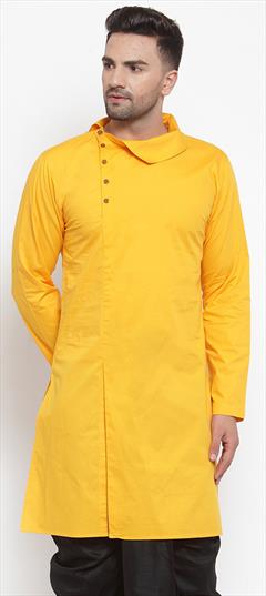 Party Wear Yellow color Kurta in Blended Cotton fabric with Thread work : 1913776