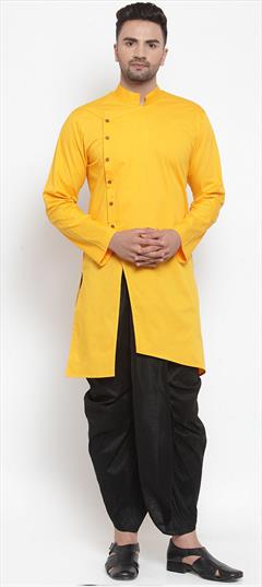 Party Wear Yellow color Dhoti Kurta in Blended Cotton fabric with Thread work : 1913790