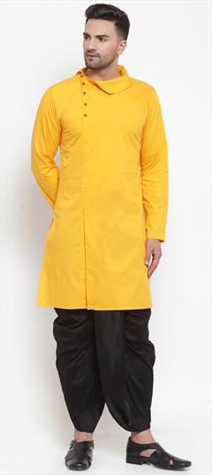 Party Wear Yellow color Dhoti Kurta in Blended Cotton fabric with Thread work : 1913794