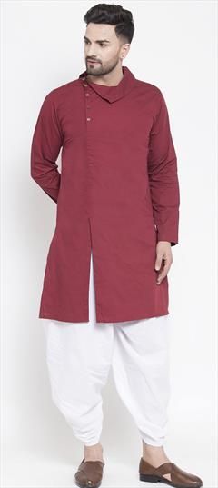 Party Wear Red and Maroon color Dhoti Kurta in Blended Cotton fabric with Thread work : 1913798